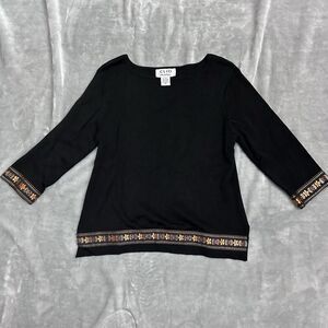 CLIO Petites Women's Long Sleeve Fashion Silk Blouse, Black w Gold Lining, PM
